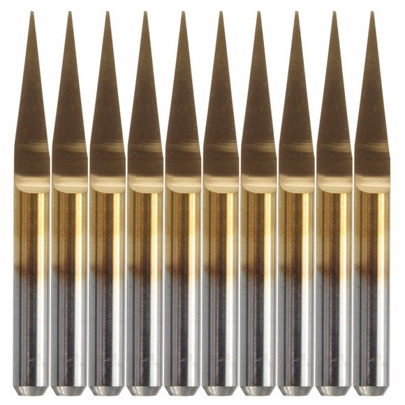 10pcs 0.1mm 10 Degree Flat Bottom PCB Engraving Bits Titanium Coated Carbide CNC Router Tool