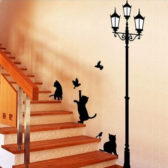 50x70CM Lamp Cat Wall Stickers Home Stairs Sticker Decor Decorative Removable Wall Decal