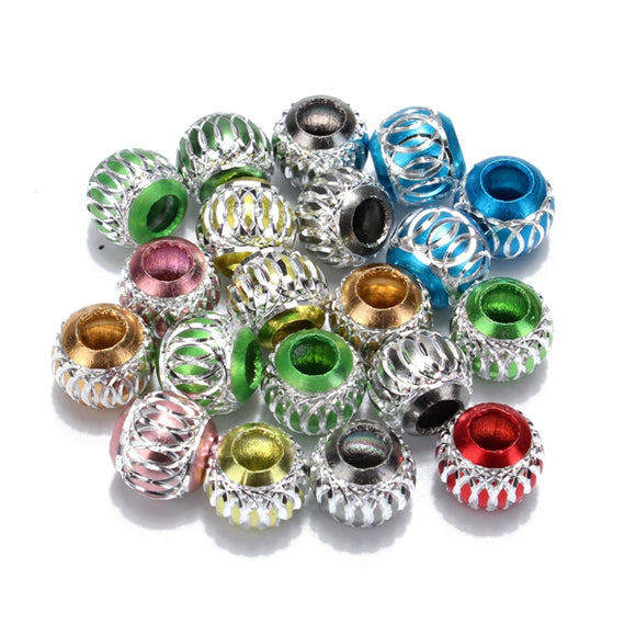 Mixed Color Hollow Carved Aluminium Spacer Beads Big Hole Loose Beads DIY