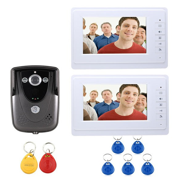ENNIO SY819FCID12 7Inch 2 Video Door Phone Doorbell Intercom Monitors with RFID Keyfob IR Camera Kit