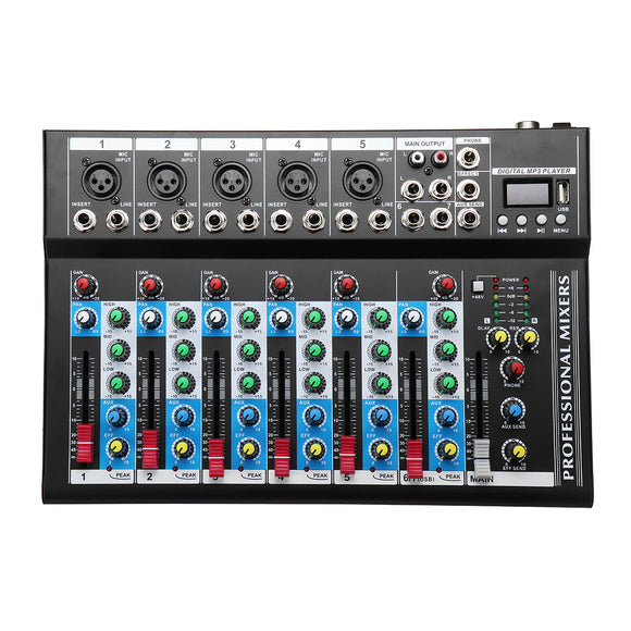 7 Channel USB Portable Monitor Mixer bluetooth Live Studio Audio Mixing Console for Karaoke DJ