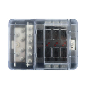 6 Way LED Blade Fuse Box Negative Bus Bar W/ Cover Marine Boat Car HGV 12V 24V