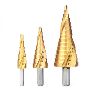 3pcs 4-12/4-20/4-32mm HSS Titanium Coated Step Drill Bit Triangle Shank Step Drill