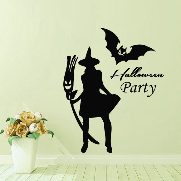 Halloween Witch Bat Wall Sticker Creative Carved Stickers PVC Waterproof Removable Wallpapers