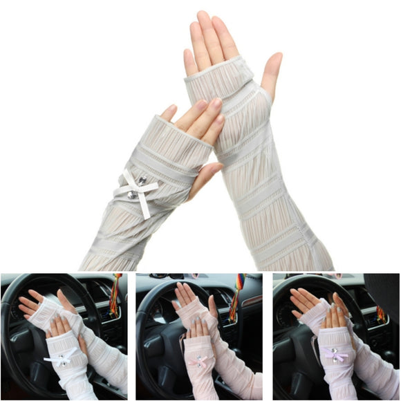 Summer Lady Lace Silk Gloves Printed Long Sleeves Anti-UV Sun Fingerless Arm Multicolor