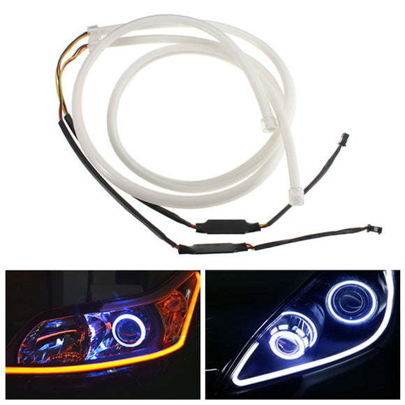Pair 85cm LED Flexible Soft Tube Guide Car Strip White DRL&Amber Turn Signal Light