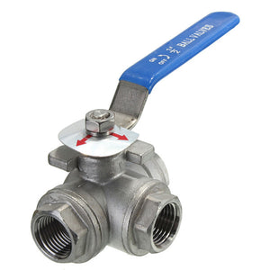 DN15 G1/2inch Female Thread 3-Way L-Port Stainless Steel Ball Valve
