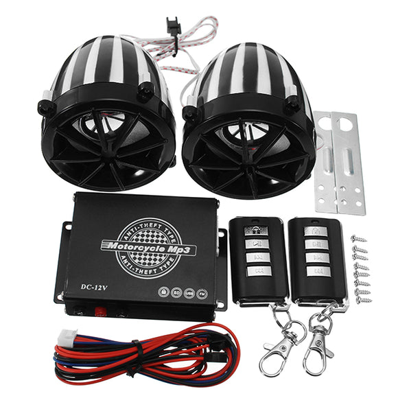 2.5inch Motorcycle Audio Stereo FM MP3 Amplifier Speaker Anti Theft Alarm USB 12V