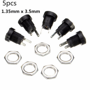 5pcs  Black   DC Socket Plug Power Charger Plug Metal PCB Panel Mount