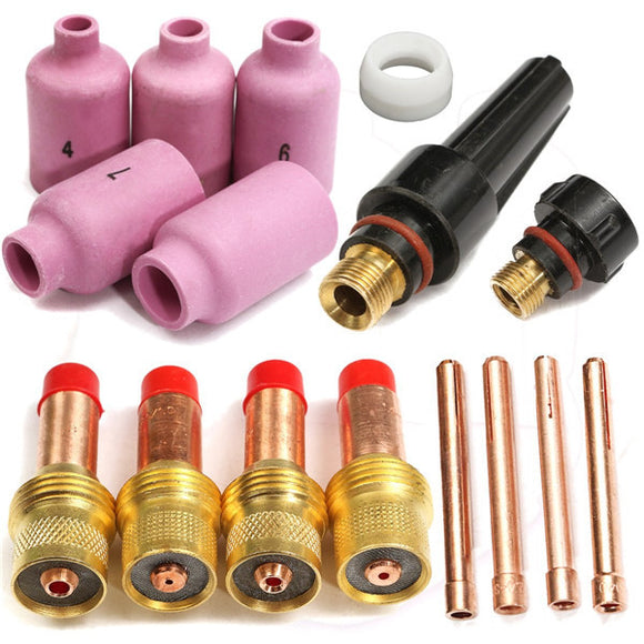 16pcs Tig Welding Torches Gas Lens and Back Caps Kit for WP-17/18/26 Series