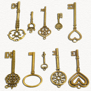10Pcs Mixed Bronze Key Necklace Pendant Charm DIY