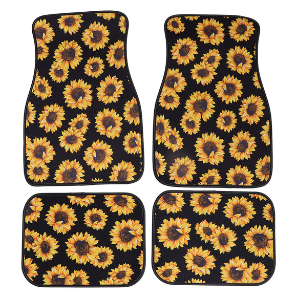 Universal Sunflowers Printed Car Auto Floor Mats Floor Liner Front Rear Carpet