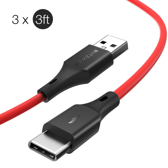 3 x BlitzWolf BW-TC14 3A USB Type-C Charging Data Cable 3ft/0.91m For Oneplus 6T Xiaomi Mi8 Pocophone f1 S9