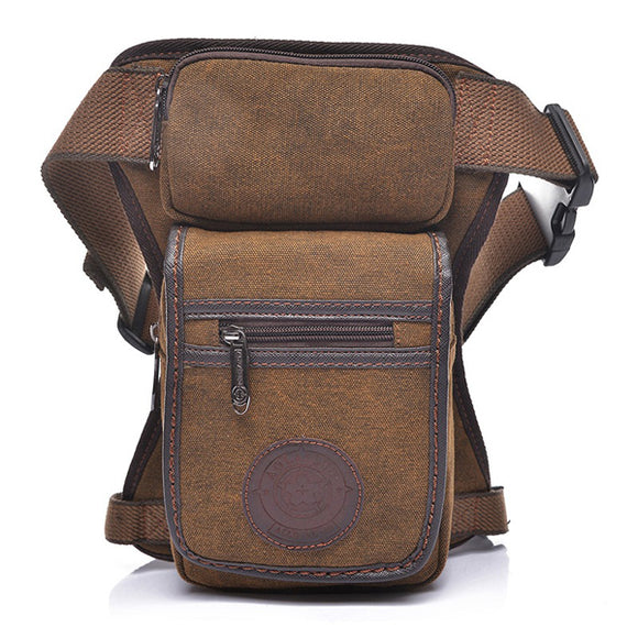 Vintage Canvas Leg Bag Casual Solid Waist Bag Multi Pocket Crossbody Bag For Men