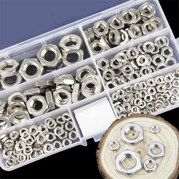250Pcs 304 Stainless Steel Hex Nut Thin In Thickness Hexagon Screw Nuts M4-M12 Assortment