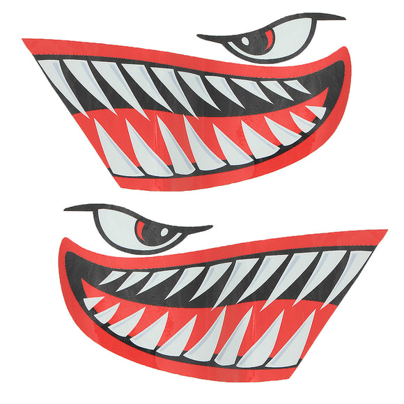 2pcs Shark Teeth Mouth Vinyl Decals Funny Stickers 13x36cm For Car Kayak Ocean Boat Car Airplane