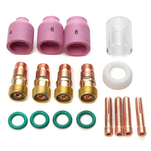 17Pcs WP17/18/26 2.4mm 3/32inch TIG Stubby Gas Lens Ceramic Nozzle & Pyrex Cup Kit
