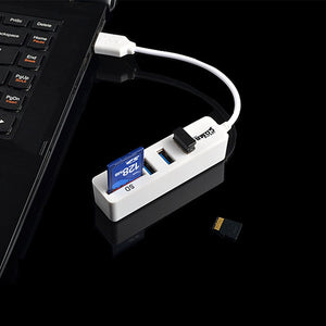 Mini Portable 3-Port High Speed USB2.0 Hub 480mbps Combo Card Reader Splitter