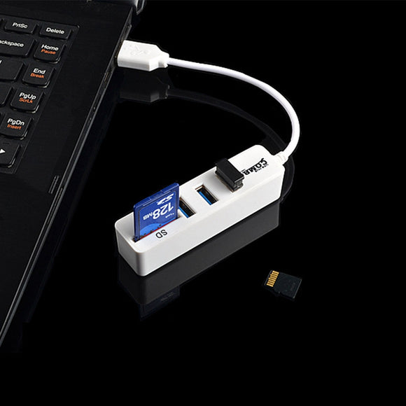 Mini Portable 3-Port High Speed USB2.0 Hub 480mbps Combo Card Reader Splitter
