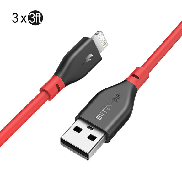 BlitzWolf BW-MF11 3x3ft Data Cable Set 2.4A Lightning Compatible Fast Charging For iPhone X XR XS Max iPad Mini Pro