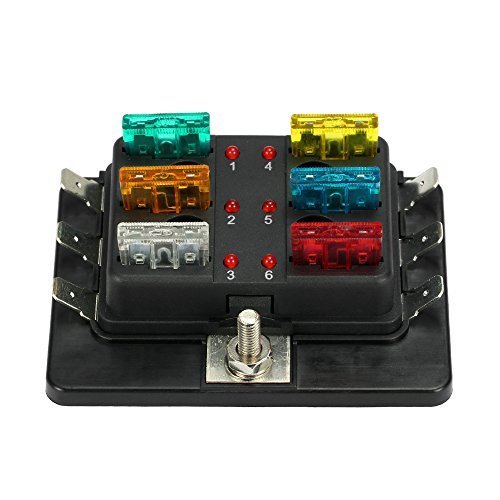 6 Way LED Illuminated Automotive Blade Fuse Holder Box Circuit Fuse Block 32V