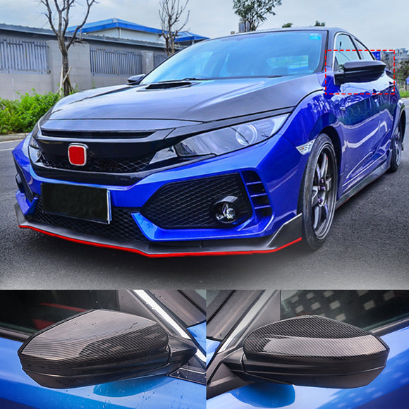 Carbon Fiber Style Rear View Side Car Mirror Trim Cover Caps For Honda Civic 16-2018