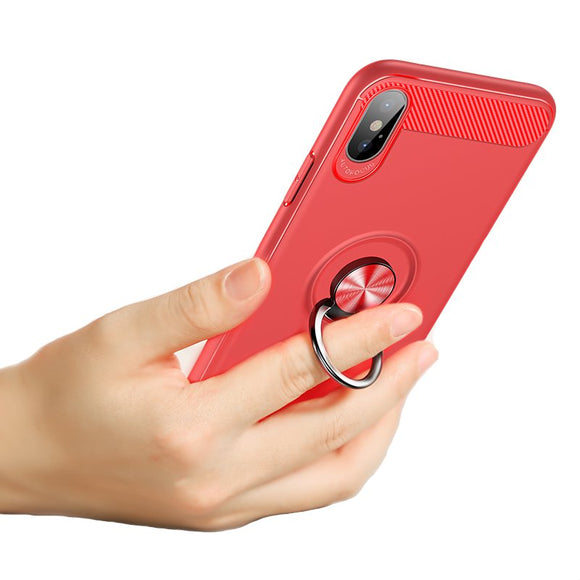 Bakeey 360 Rotating Ring Grip Kicktand Protective Case For iPhone X Soft TPU Carbon Fiber Texture
