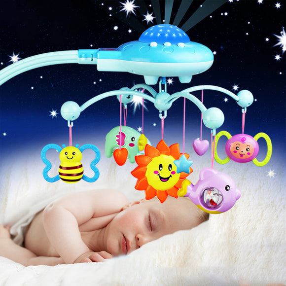 Crib Mobile Musical Bed Bell With Animal Rattles Projection Cartoon Early Learning Toys 0-12 Months