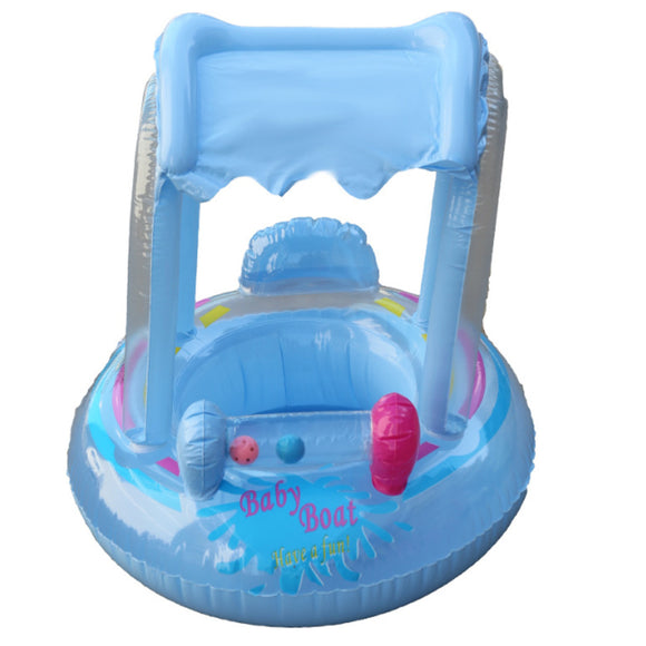 Inflatable Baby Swim Seat Sunshade Buggy Boat Kid Child Float Pool Fun Swimming Air Mattress + Pump