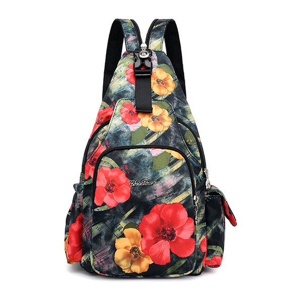 Women Print Nylon Multi-function Sling Bag Travel Backpack Waterproof Crossbody Bag
