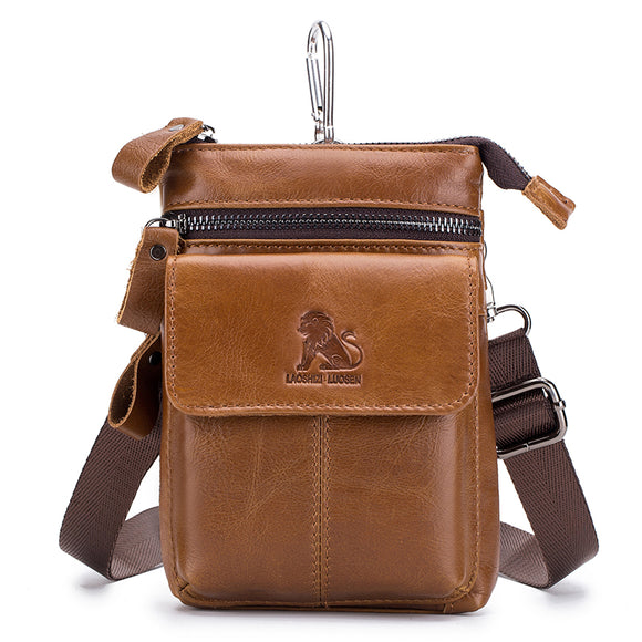 Men Genuine Leather Multi-carry Crossbody Bag Cowhide Waist Bag