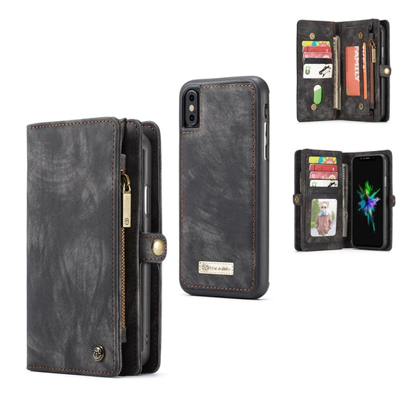 Caseme Magnetic Detachable Zipper Wallet Cash Pocket Card Slots Protective Case For iPhone XS/X
