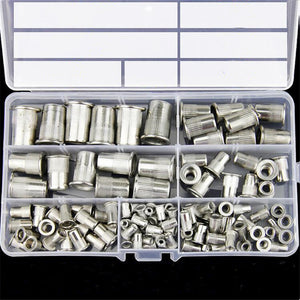 117Pcs M3-M12 Rivet Nut 304 Stainless Steel Threaded Flat Head Insert Nutsert Assortment