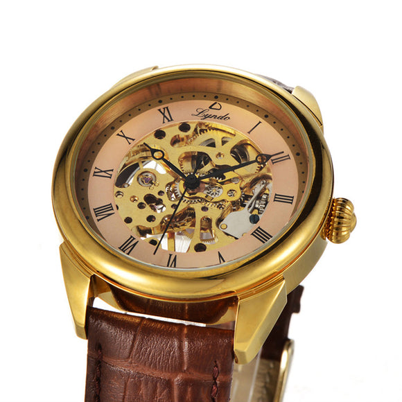 LYNDO Mechanical Watch Self-winding Leather Watch Band Fashion Classic Casual Men Watch