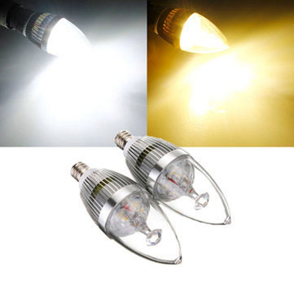 E12 6W 3 LED White/Warm White LED Silver Candle Light Bulb 85-265V