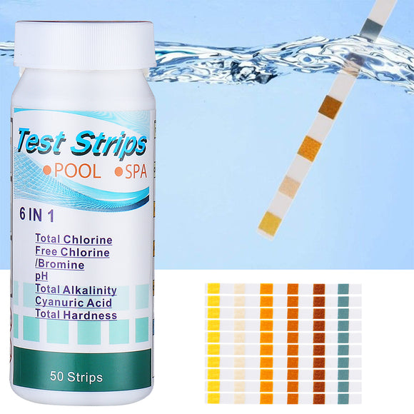 50Pcs 6 in 1 Swimming Pool SPA Water Test Strips Chlorine Bromine PH Alkalinity PH Indicator