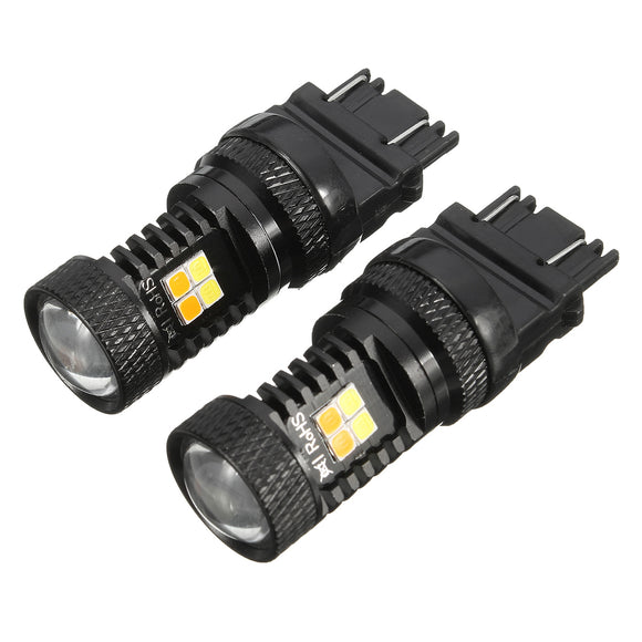 2pcs T25 3030 3157 16SMD Dual Color LED Amber Car Turn Lights White Daytime Running Lights