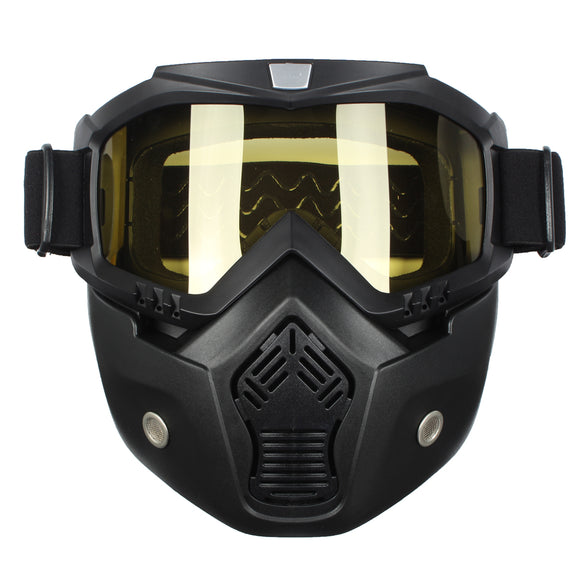 Detachable Modular Helmet Face Mask Shield Goggles Yellow Lens Motorcycle Bike