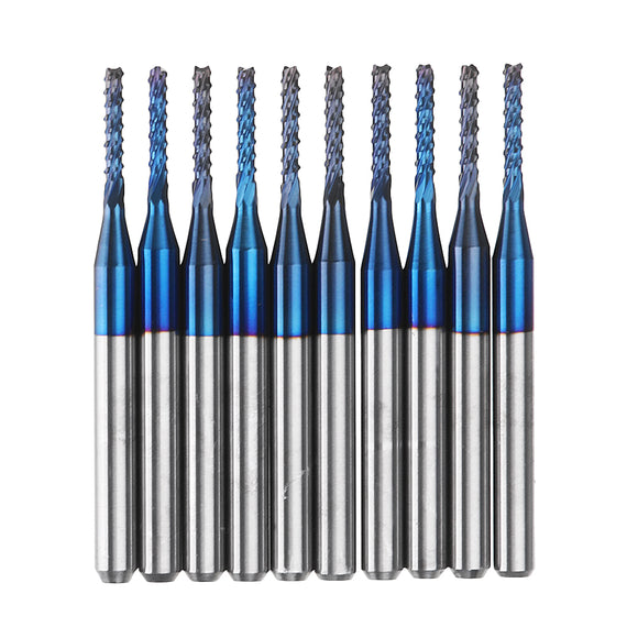 Drillpro 10pcs 2.2/2.4/2.5/3.0mm Blue NACO Coated PCB Bit Carbide Engraving Milling Cutter For CNC Tool Rotary Burrs