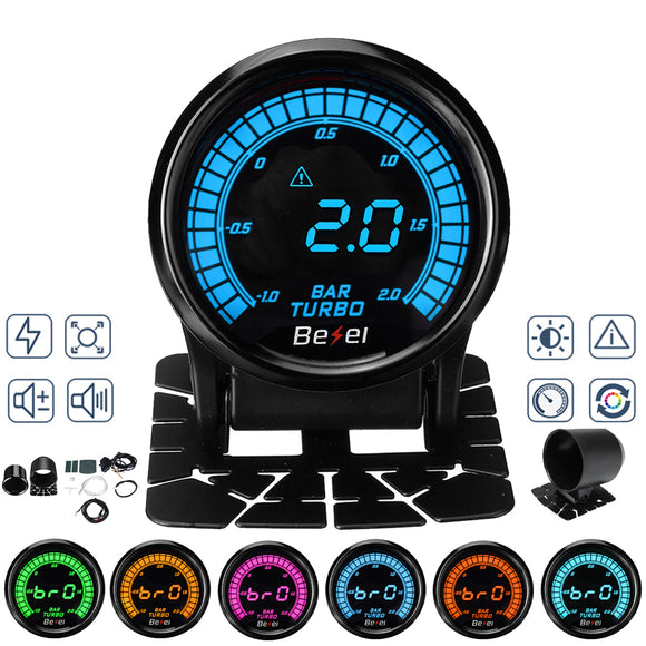 2'' 52mm Car Turbo Boost Pressure Gauge Meter Digital LED Display w/Sensor 2 BAR