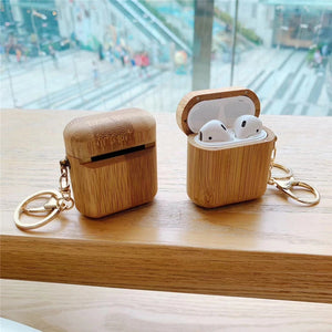 Bakeey luxury Soild wood Earphone Storage Protective Case with Keychain for Apple AirPods 1 / Apple AirPods 2