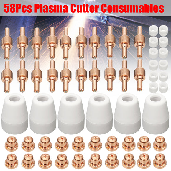 58Pcs Plasma Cutter Consumables Air Plasma Cutter Welding Torch Electrode Nozzle Shield Cup Consumables Kit