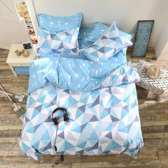 3 or 4pcs Suit Blue Geometric Pattern Reactive Dyeing Polyester Fiber Bedding Sets Twin full Queen Size