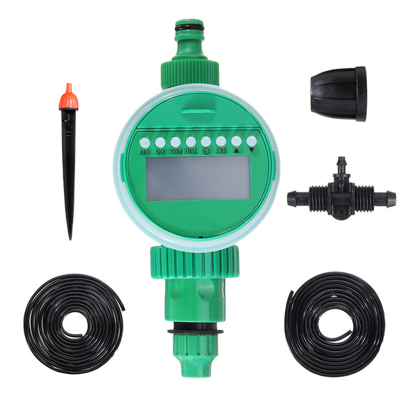 35Pcs/Set 10M Hose Water Controller Timer LCD Display Adjustable Drippers DIY Micro Drip Misting Irrigation System Automatic Garden Watering Kits