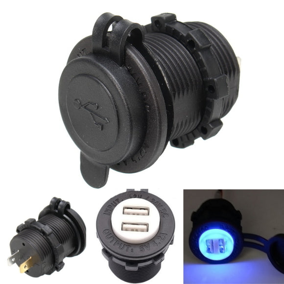 12V-24V 5V 2.1A Dual USB Quick Charger LED Socket Waterproof for Motorcycle Auto Car