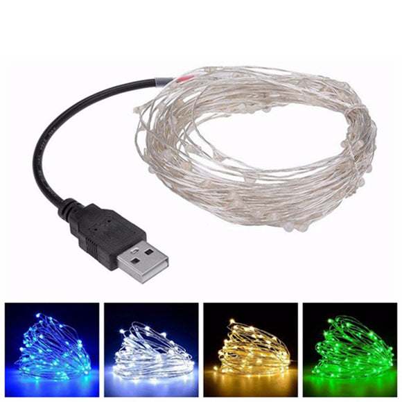 5M 50leds USB Silver Wire String Fairy Light for Wedding Christmas Party Decor