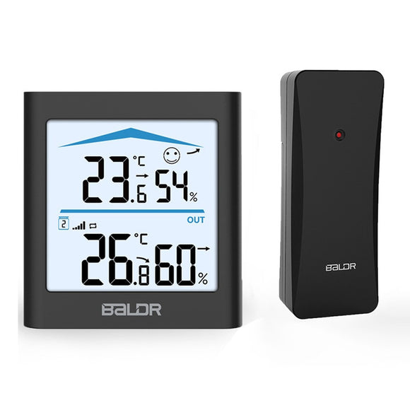 BALDR Digital Weather Station Indoor Outdoor Hygrometer Thermometer Wireless Weather Forecast Sensor Alarm Clock Date Backlight