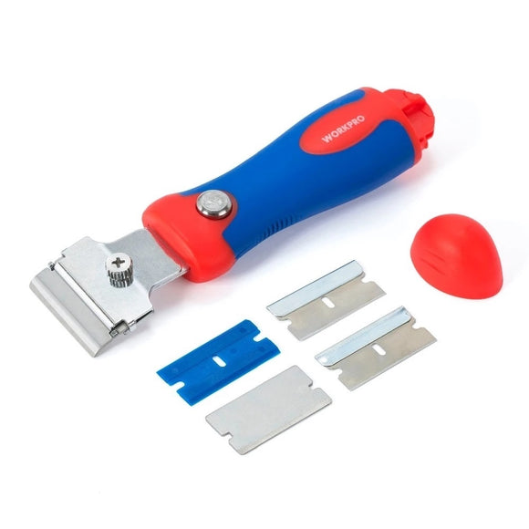 WORKPRO Safety Window Retractable Scraper with 4 Positions Grip Handle Window Glass Scraping Cutter Drawing Knife