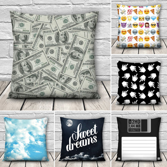 Funny 3D Dollars Emoji Books Throw Pillow Case Home Sofa Office Car Cushion Cover Gift