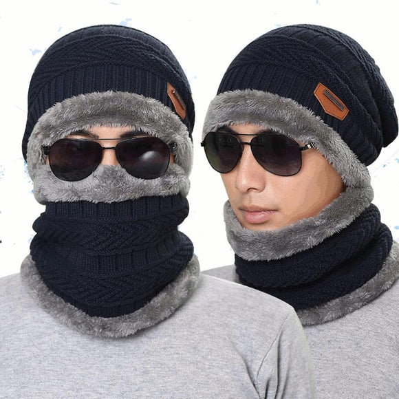 Knitted Hat Scarf Cap Neck Warmer Winter Hats For Men Women Skullies Beanies Fleece